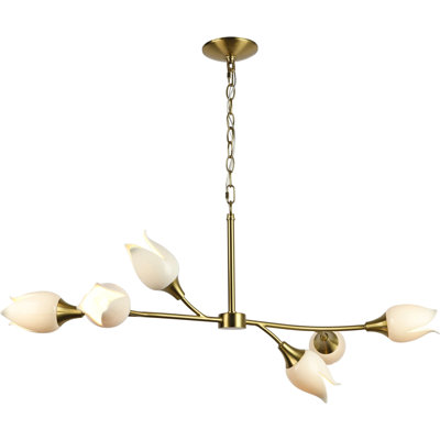 Lustre en métal 6 lumières avec abat-jour floral en céramique