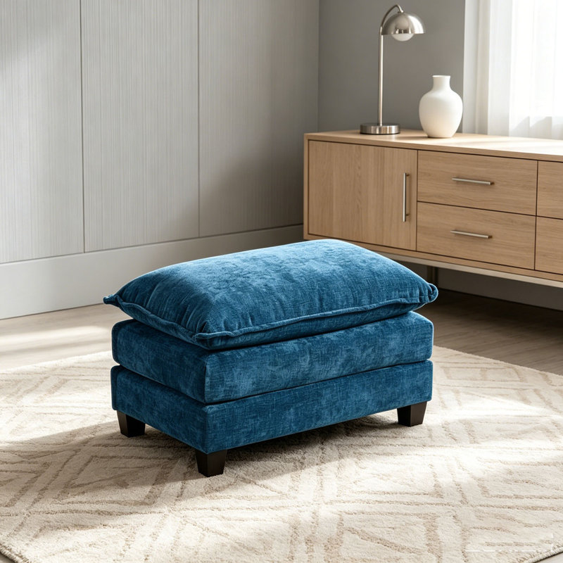 Cloud Sofa Ottoman With Double Layer Upholstered Seat Cushion For Living Room, Blue