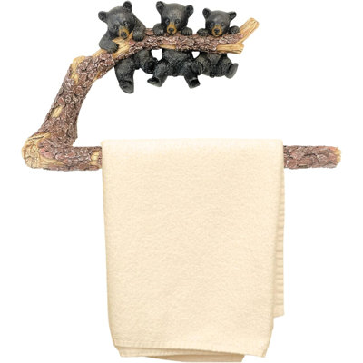 Towel Bar in Whimsical 3 Black Bears Hanging on Tree Branch Design for Bath/Kitchen Towel Holder Hanging Bar Arm Wall Mounted Rack