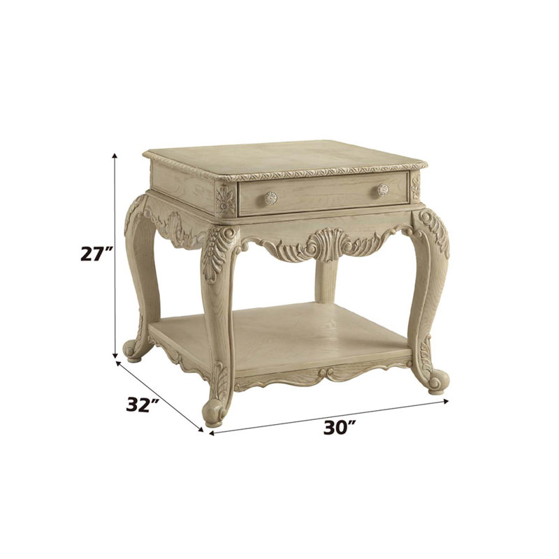 Table de bout Ragenardus, finition blanc antique, Blanc rétro, H 26 po x l 28 po x P 26 po
