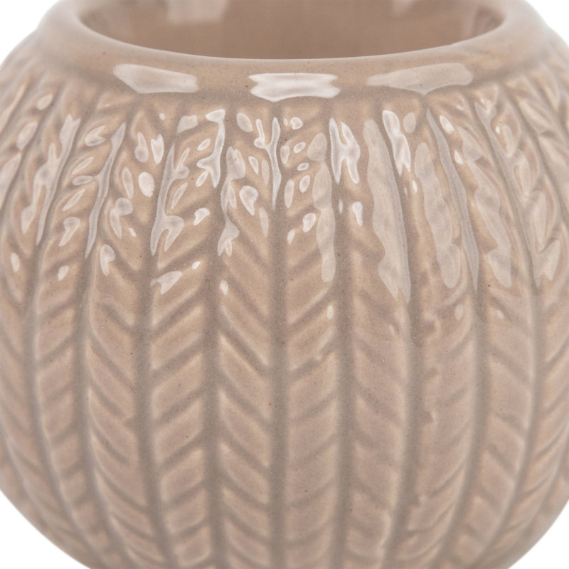 Porte-bougie de Noël en céramique tricoté, Beige, H 2,5 po x l 3,25 po x P 3,25 po