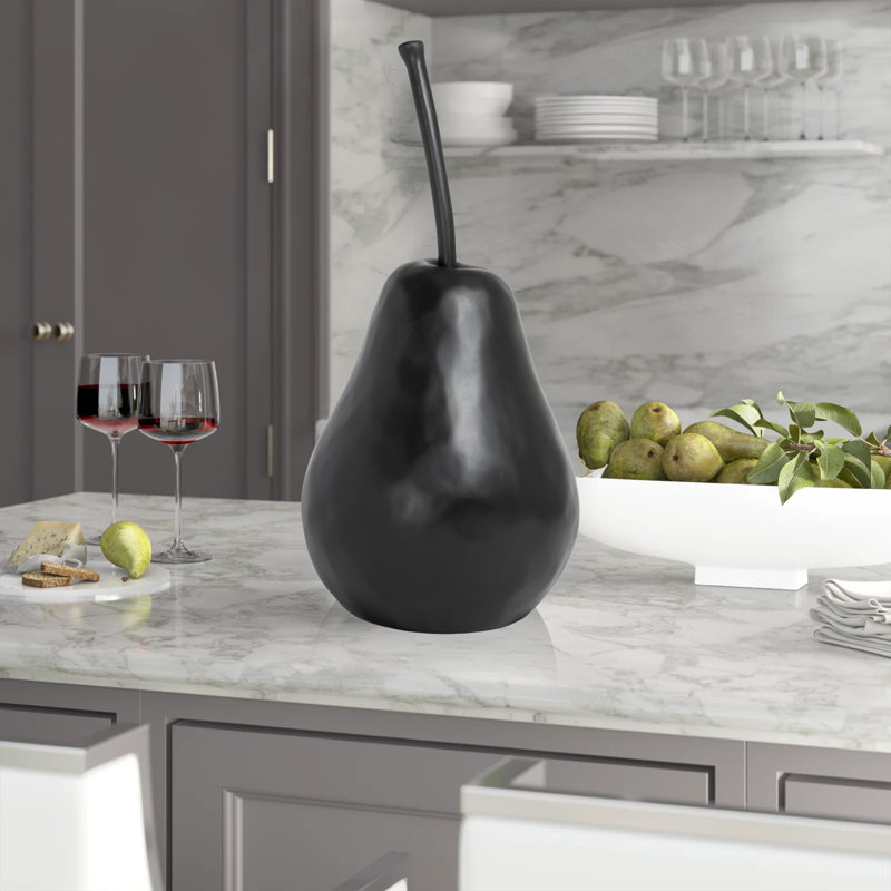 Innila 22" Large Black Pear Sculpture For Home Decor - 10.5" D x 22" H, Black