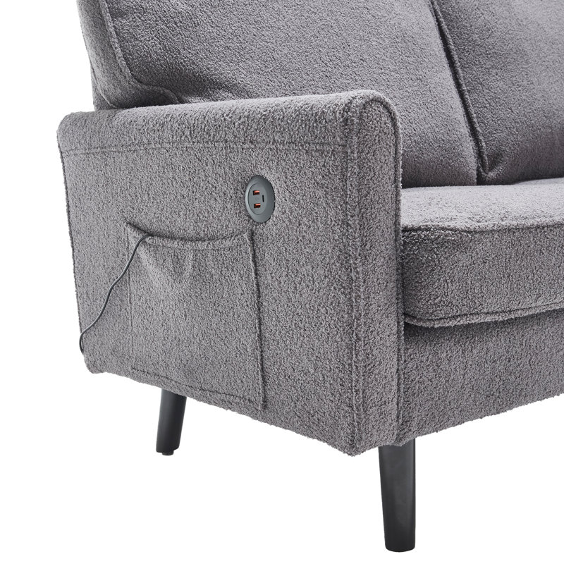 Canapé-lit Kole avec port USB et housse de coussin amovible Kole, Boucle gris, Gris
