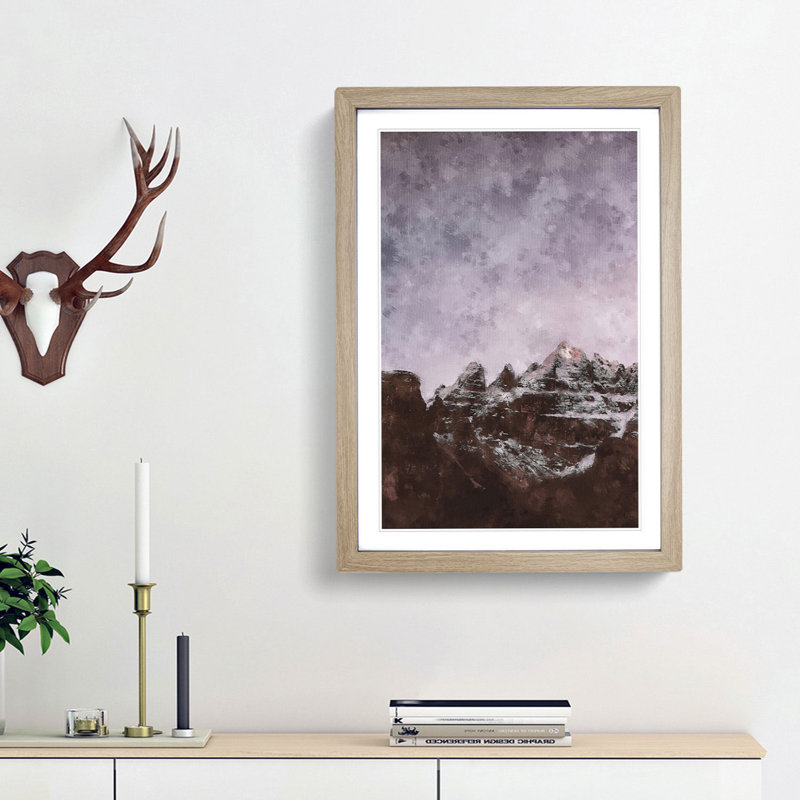 Stars Over The Dolomites In Italy Painting - Framed Print, 33cm H x 24cm W x 2cm D, Oak Framed