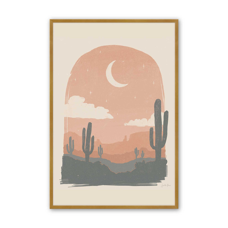 Impression de silhouettes de cactus II, H 37,25 po x l 25,25 po, Cadre ouvert en angle, or poli