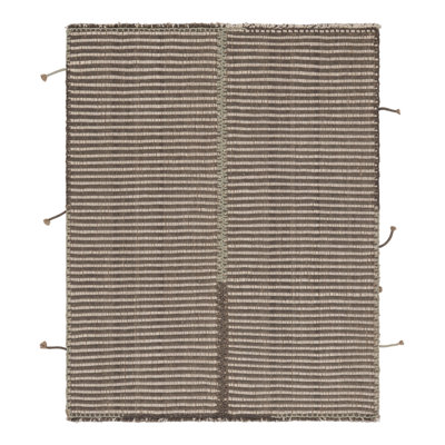 Rug & Kilim's Accent Kilim, Gray And White Textural Stripes With Beige Accents