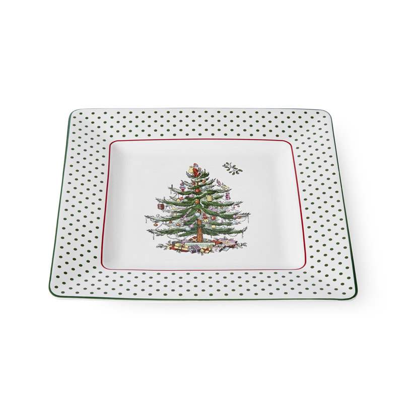 Christmas Tree POLKA DOT SQUARE PLATTER 10"