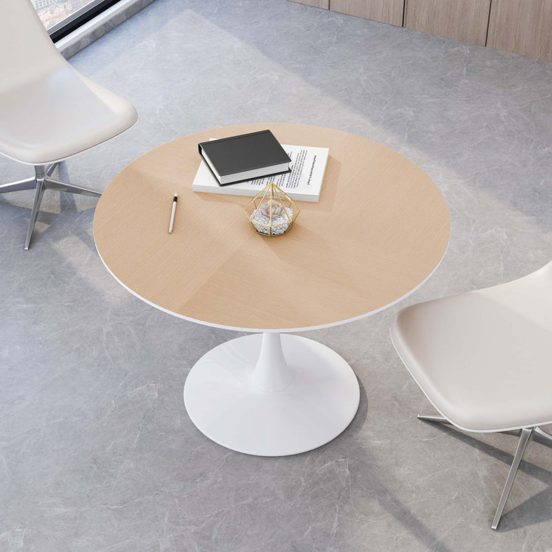 Table de salle à manger Bjarnheiur, Blanc, Naturel, H 29,33 po x l 42,13 po x P 42,13 po