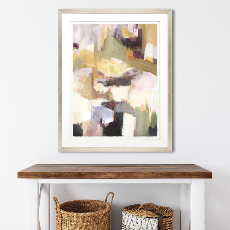 Large Multicolor Abstract Canvas Print with Silver Frame