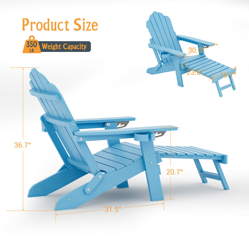 Weather Resistant Folding Adirondack Chair, Lake Blue