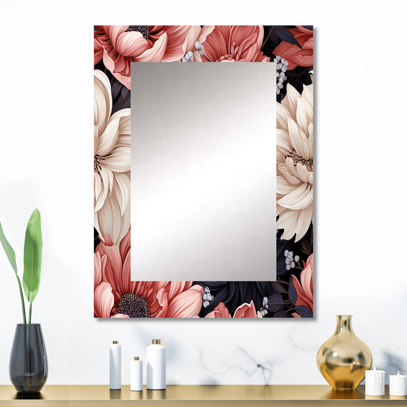 Motif de fleurs rose clair et rose - miroir mural floral, miroir décoratif floral, impression d'art en métal, 32 po x 24 po