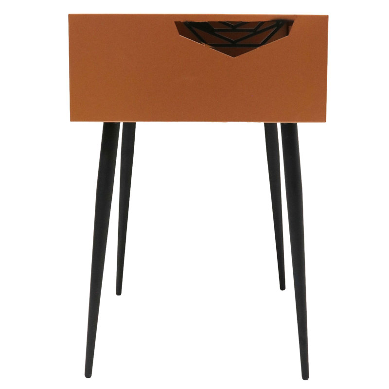 Anniyah Galaxy Metal Bedside Table, 1-Compartment Mid-Century Nightstand for Bedrooms, Orange