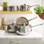 Stellar 1000 Set of 5 Stainless Steel Deep Saucepans, 14/16/18/20cm Pans with 24cm Non-Stick Fry