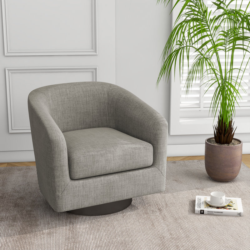 Bennett 73.1 Cm Wide Cotton Swivel Barrel Chair, Khaki Fabric