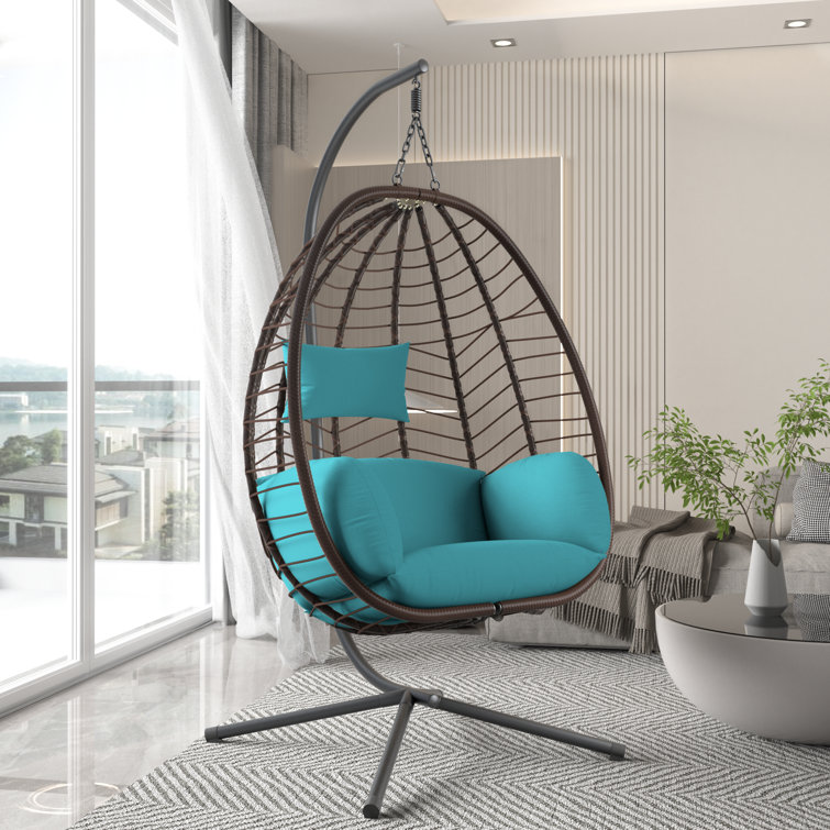 Kirstien Hanging Egg Chair With Stand PE Rattan Wicker Swing Waterproof Cushions