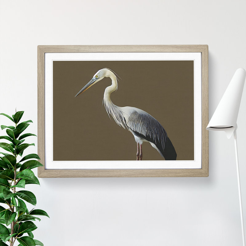 A Head Turning Heron Bird 1 Piece Single Picture Frame Wall Art, 25cm H x 34cm W x 2cm D, Oak