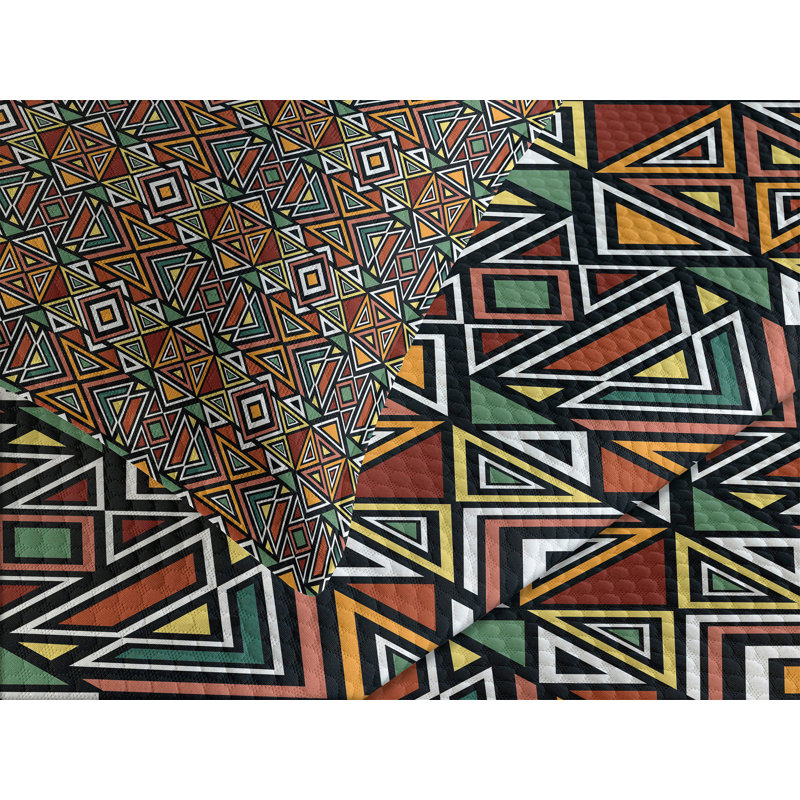 Ambesonne Aztec Bedspread Set Cultural Folk Boho Triangles Multicolor, King Bedspread + 2 Standard Shams