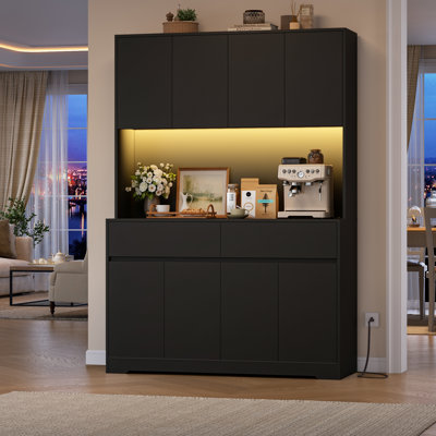 🎨💡Colour Your Kitchen: 8-Door Baker's Rack with Fully Adjustable Smart LED Lights & Charging Station
