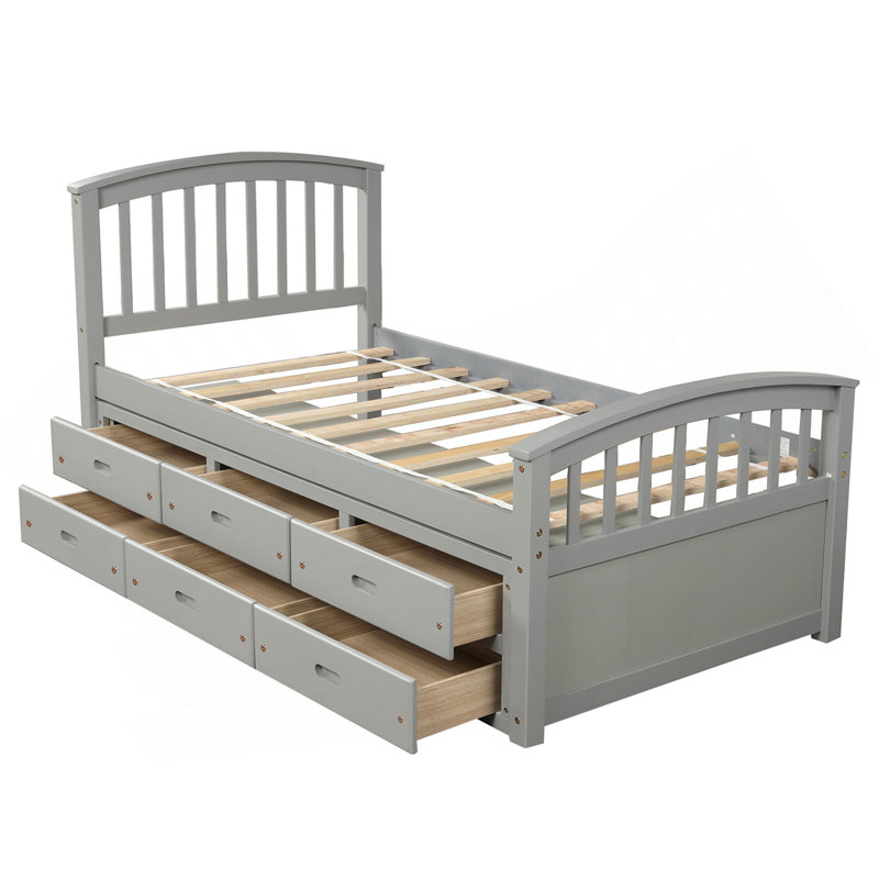 Lit plateforme simple avec 6 tiroirs, Gris