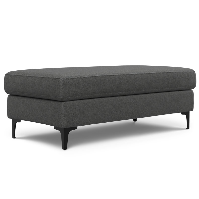 Repose-pieds Ava Mid-Century moderne avec tissu performant et pieds en métal, H 18 po x l 48 po x P 24 po, Gris