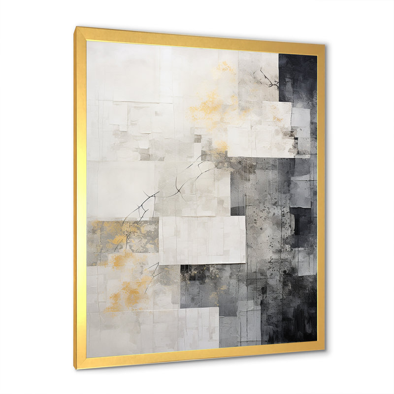Tuile abstraite grise grise I - art mural abstrait, Cadre photo doré simple, H 44 po x l 34 po x P 1,5 po