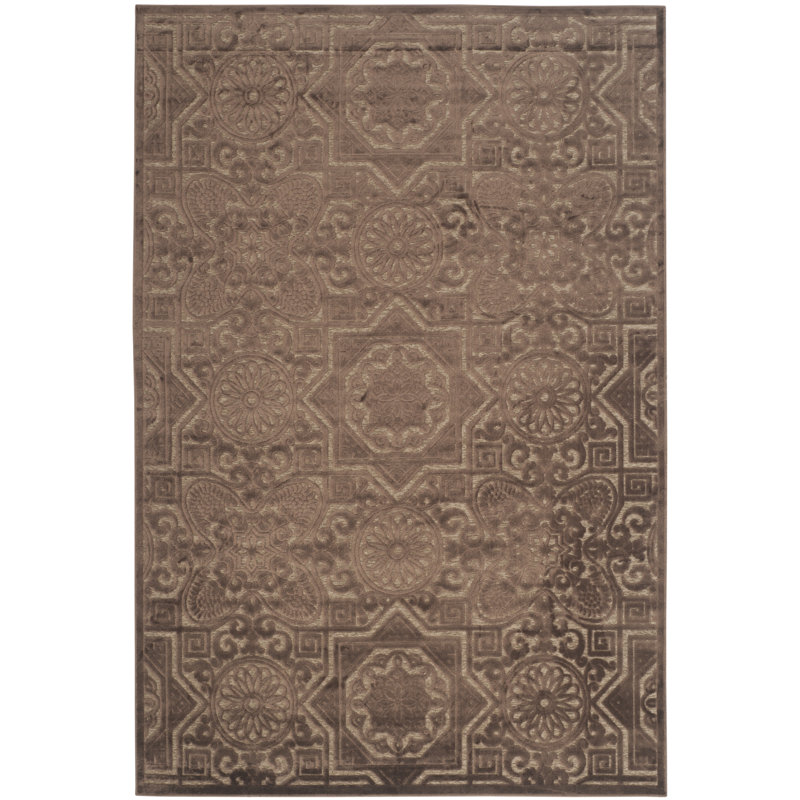 Tapis touffeté à motif géométrique brun clair Wayfarer, Rectangle 5 pi 3 po x 7 pi 6 po