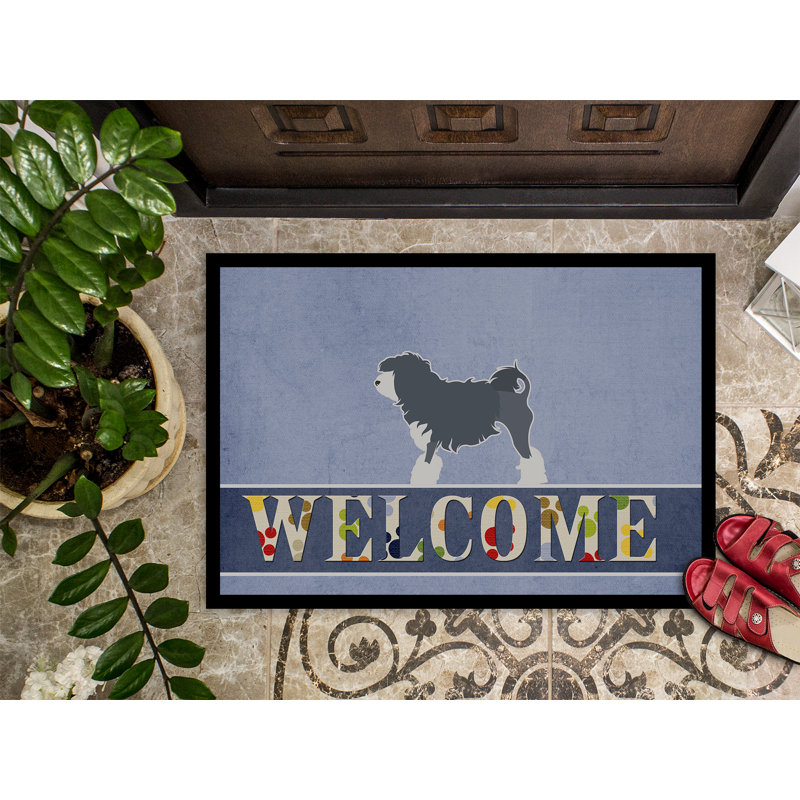Petit chien lion welcome 27 po x 18 po tapis de porte extérieur antidérapant Refrenshire, L 36 po x l 24 po