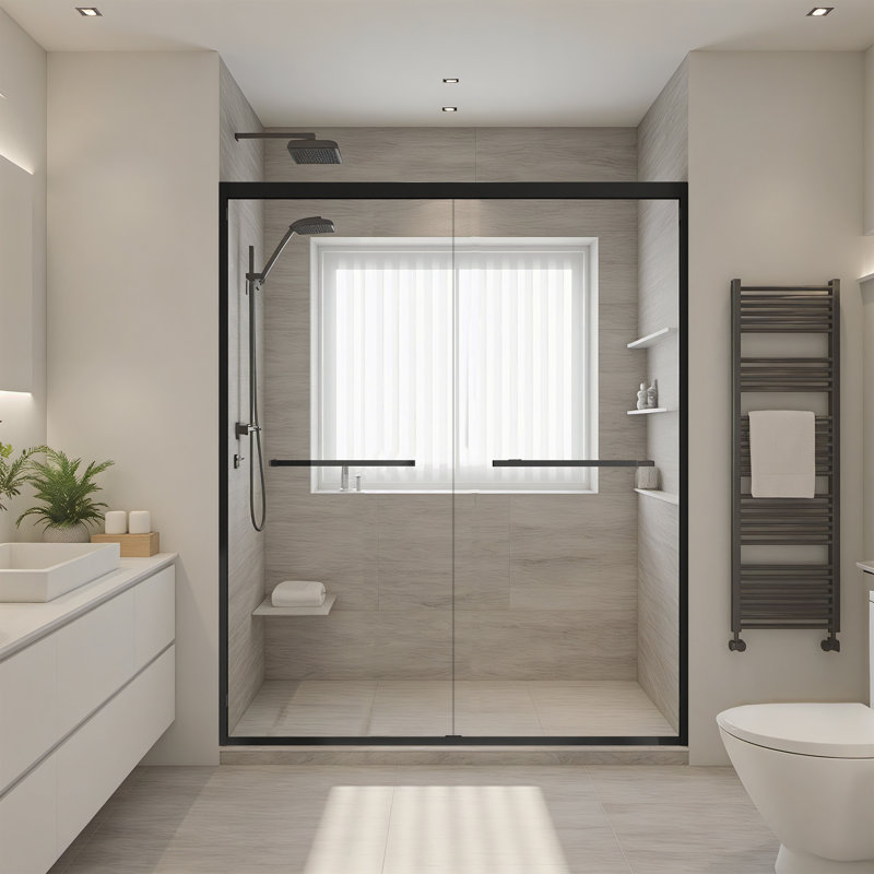 60" W x 72" H Metal Framed Shower Enclosure Double Sliding Glass Shower Door with Clear Tempered Glass