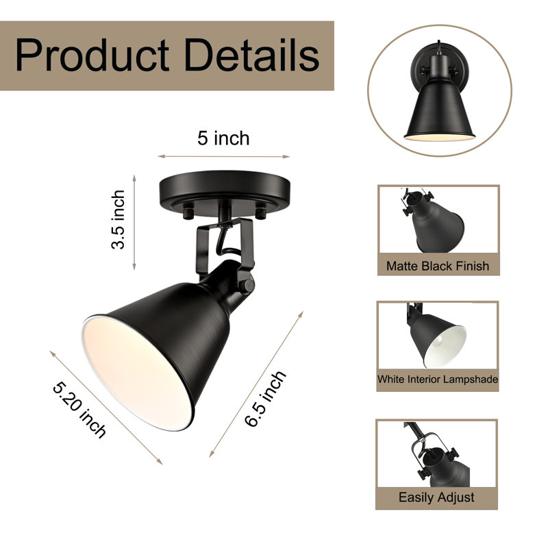 Plafonnier semi-encastré noir mat 1 lumière