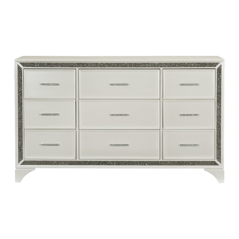 Commode 9 tiroirs Margolf, Blanc perle