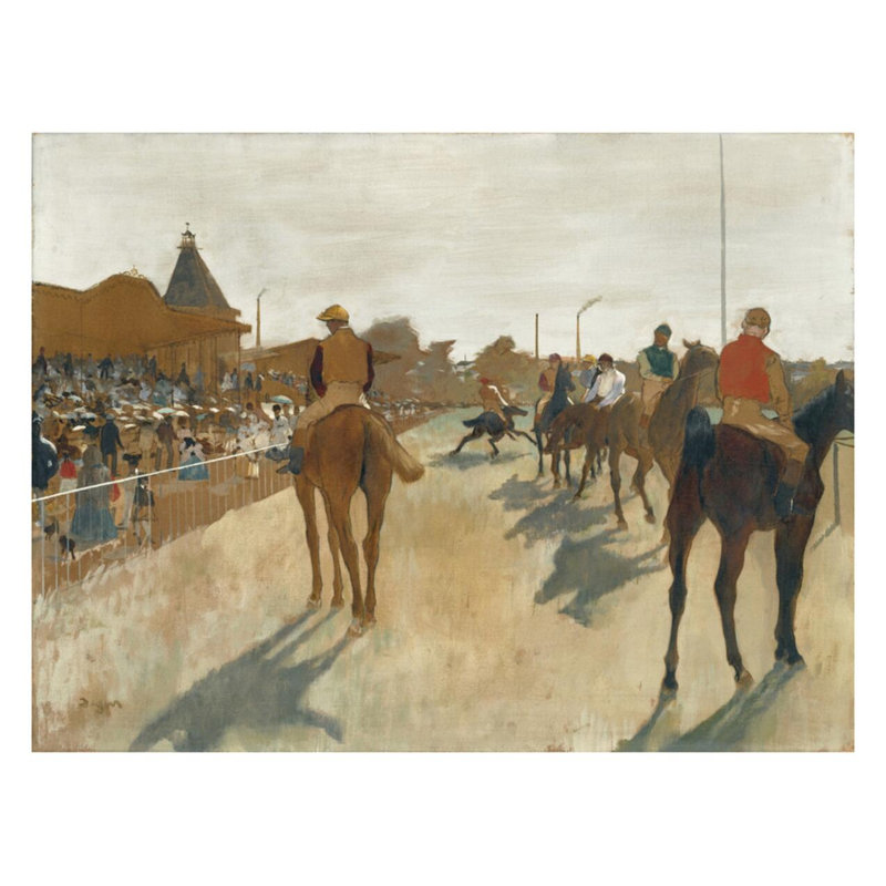 Chevaux de course avant les gradins ca. 1866-68 par Edgar Degas - Estampe numérique, H 22 po x l 28 po