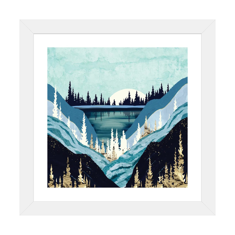 Blue Forest Lake - impression d'art graphique, H 24 po x l 24 po x p 1 po, Blanc, Papier encadré blanc