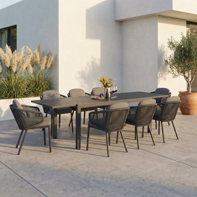 8 - Person Aluminum Outdoor Patio Dining Set With Extendable Rectangular Table , Cushions Included