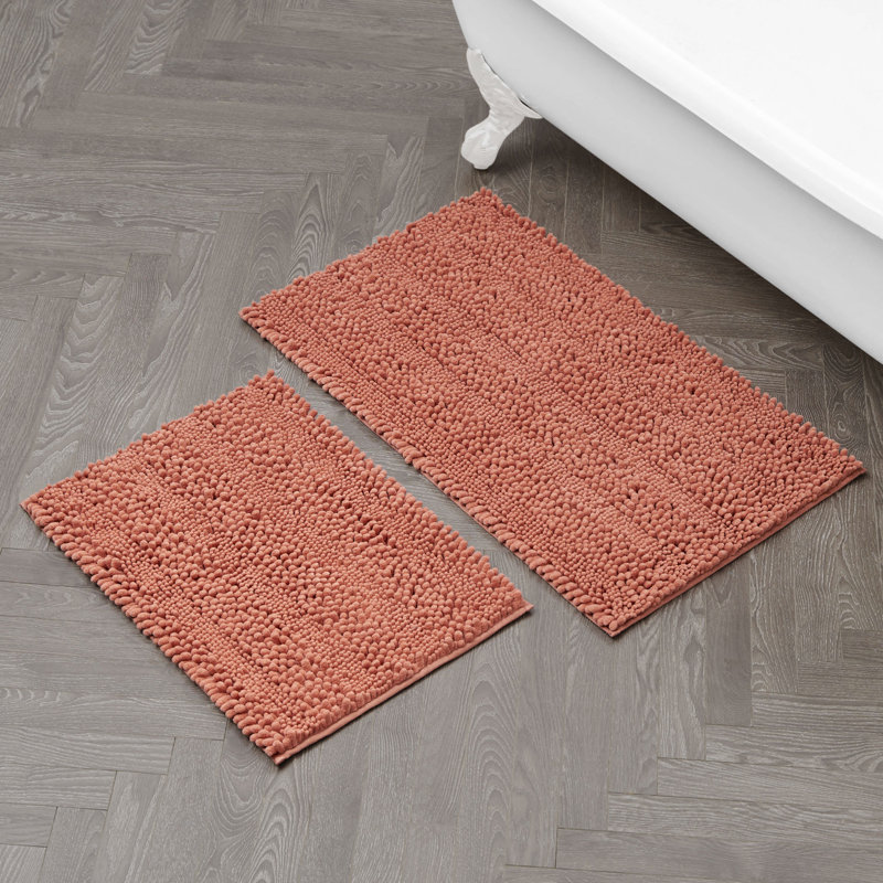 Laura Ashley Astor Chenille 2 Pieces Non-Slip Bath Mat, Coral