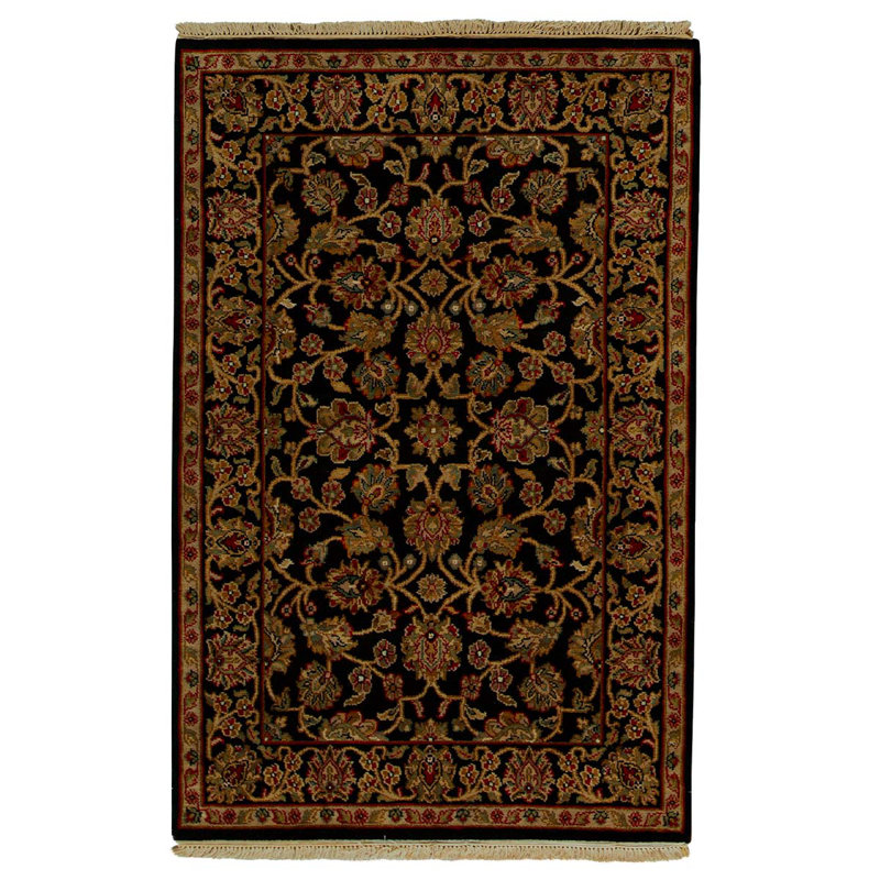 Tapis rouge et noir noué à la main de haute qualité