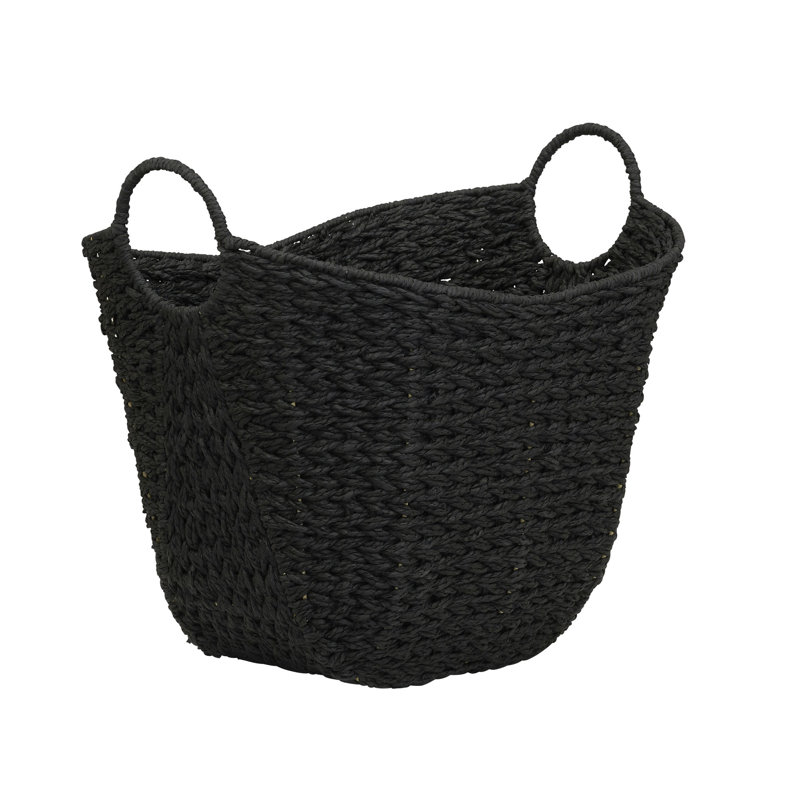 Black Woven Wicker Rectangular Storage Box with Handles