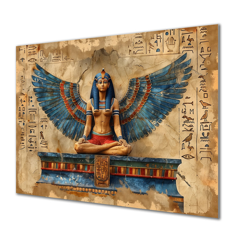 Bleu et beige déesse égyptienne I - Égypte, art mural, H 24 po x l 32 po x P 1 po, Métal métal