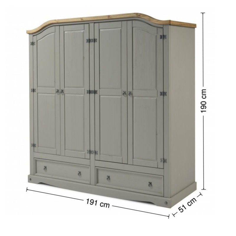 Faywood 4 Door Solid Wood Wardrobe, Distressed Grey Wax