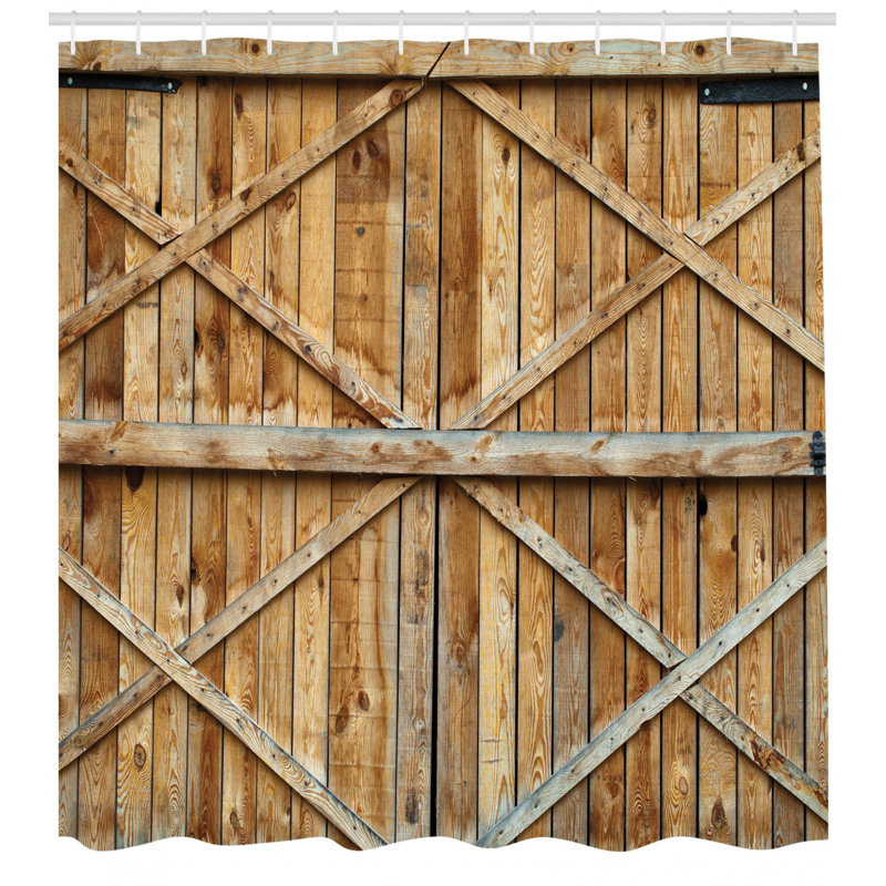 Rideau de douche et crochets de douche planche de porte en bois rustique, H 84 po x l 69 po