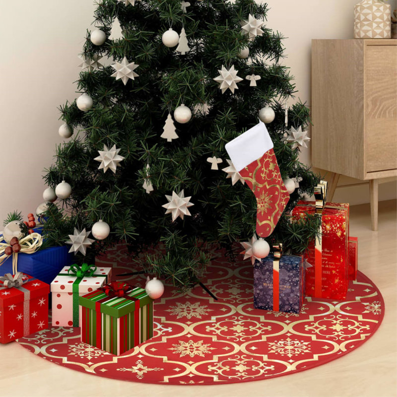 Tapis d'arbre de Noël artificiel Luxury, H 35,40 po x l 35,40 po, Rose