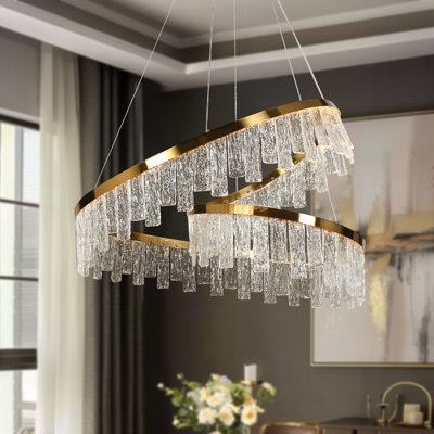 Daine Dimmable LED 31.5'' W Geometric Textured Glass Dining Room Chandelier
