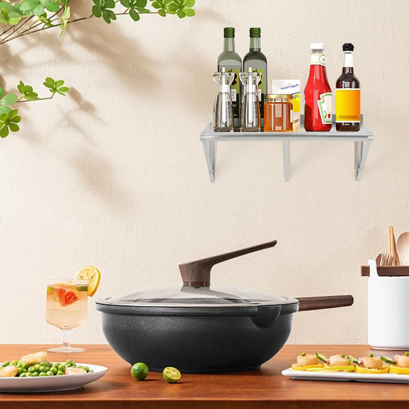 Tablettes murales robustes en acier inoxydable, tablettes flottantes de qualité commerciale de 72 po avec support triangulaire et installation sans outil, finition brossée pour la cuisine, le garage et la salle de lavage