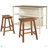Solid Wood Rustic 3-Piece Stationary Kitchen Island Set With 2 Seatings, Rubber Wood Butcher Block Dining Table Set Prep Table Set With 2 Open Shelves For Small Places