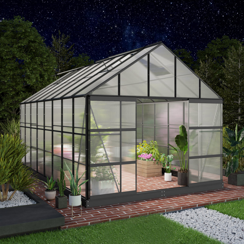 Serre de loisir en polycarbonate avec cadre en aluminium 10 x 14 pi