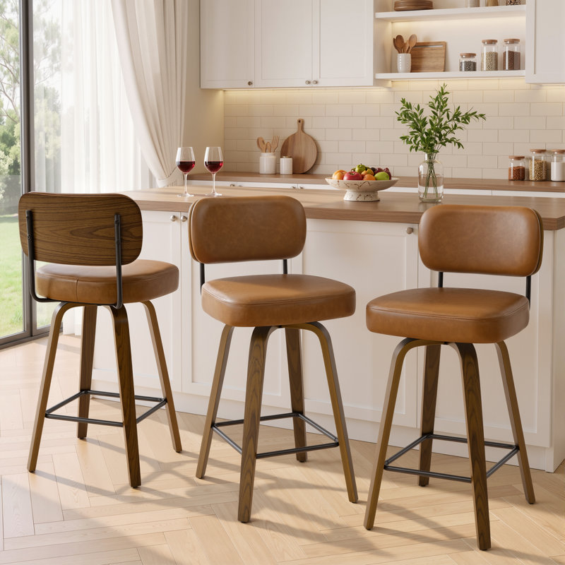 Tabouret de bar et de comptoir pivotant Loranza, Tabouret de comptoir (siège d'une hauteur de 26 p, Brun, Brun