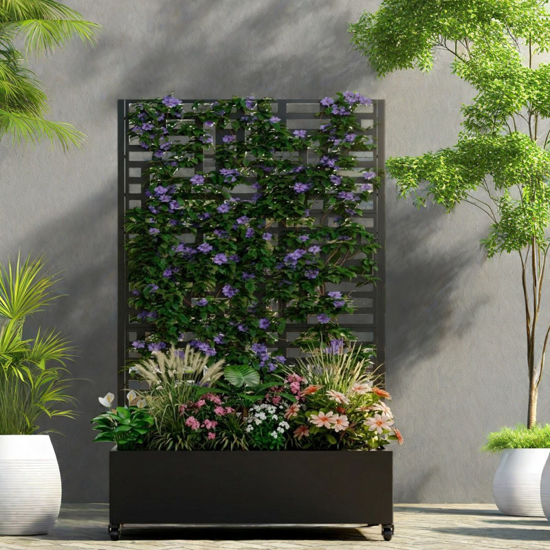 Mobile Metal Planters 47 Inch Modern Privacy Trellis For Patio Garden
