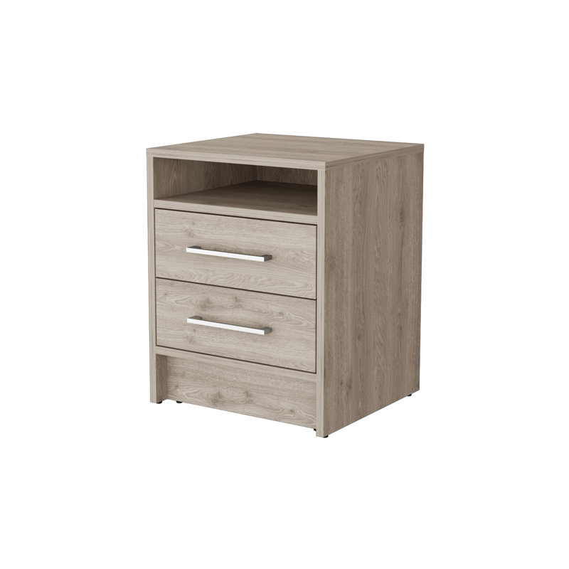 Nightstand, Two Drawers, Concealed Shelf, Light Gray