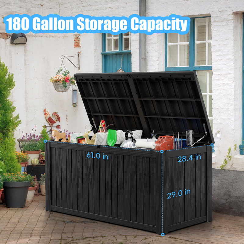 Black Resin 180 Gallon Outdoor Storage Deck Box