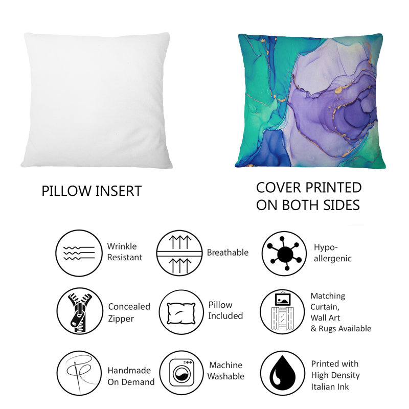 Turquoise et mauve, luxe, art abstrait fluide IV - coussin décoratif moderne imprimé 12 po x 20 po