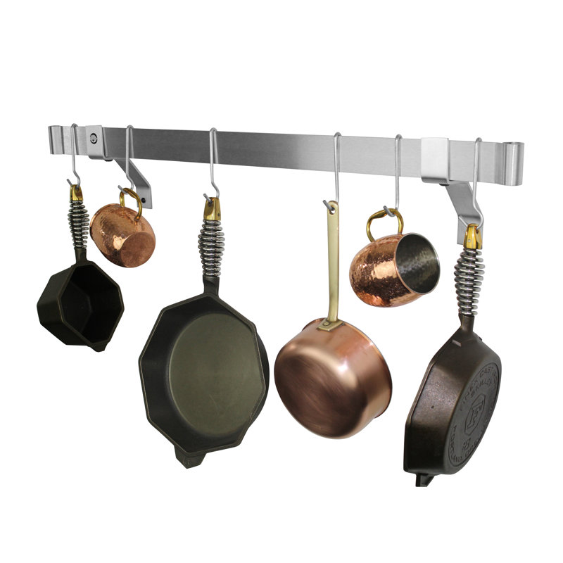 Premier Handcrafted Wall Mounted Pot Rack, 2" H x 36" W x 25" D, Stainless Steel
